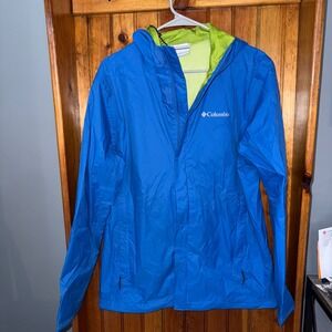 Columbia Rain Jacket‎ Blue Lightweight Hooded Windbreaker Coat